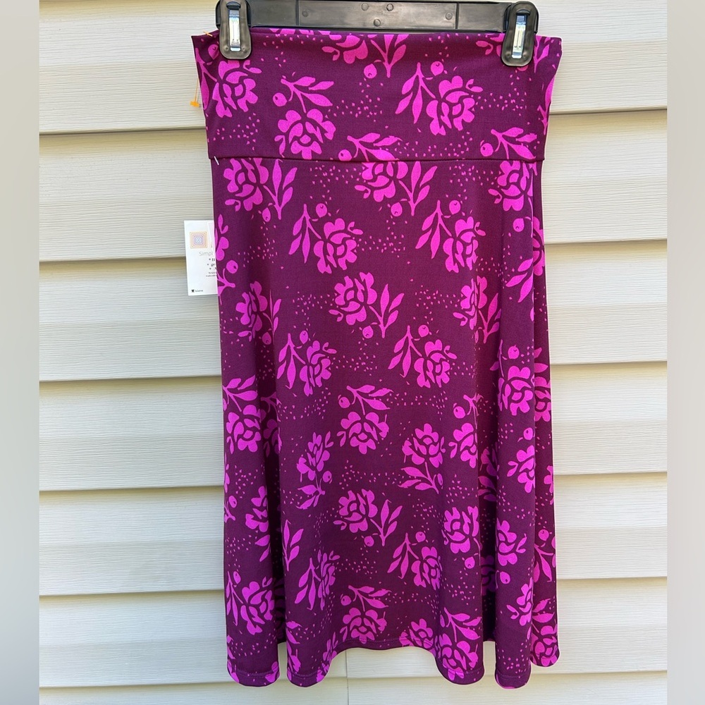 New Lularoe XS pink floral foldover stretch Azure midi skirt floral Whimsigoth